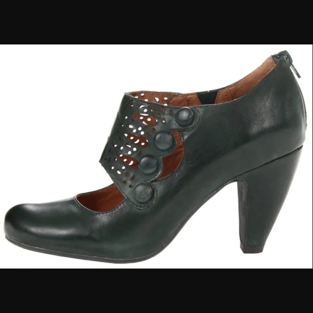 Miz Mooz Sharon Leather Mary Jane Pumps 6 Forest Green Retro Vintage Inspired
